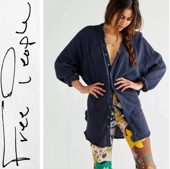 We The Free Tops - 🦋 We The Free/Free People Oversized Long Navy Button Up!